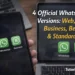 4 official WhatsApp versions showing standard WhatsApp and business on smartphone and web and beta on computer