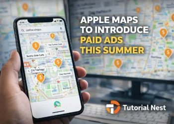 Apple Maps paid ads showing location-based advertising on smartphone with business listings and sponsored map results