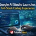 Google AI Studio full-stack coding experience showing developer using AI coding interface with automated code generation and digital workflow