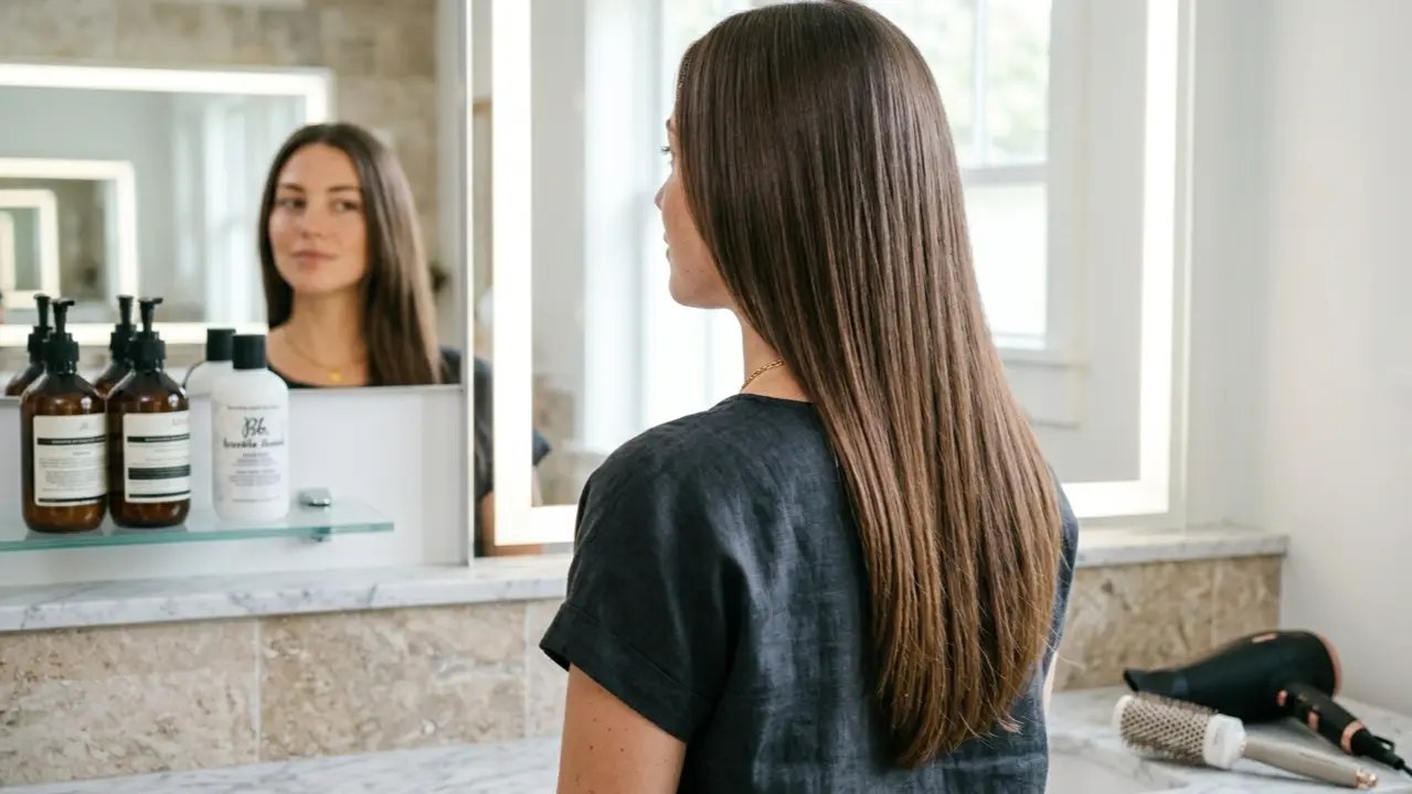 Healthy smooth hair after using proper hair dryer settings and styling techniques