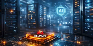 Huawei AI chip demand illustration showing advanced data center servers and semiconductor technology with Tutorial Nest branding