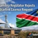 Namibia rejects Starlink licence request showing satellite dish, telecom regulation authority, and internet infrastructure in Africa