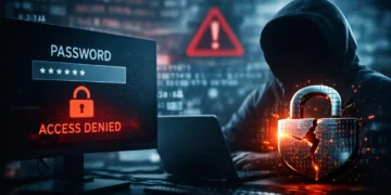 traditional passwords are failing cybersecurity concept showing hacked access denied screen and broken digital lock