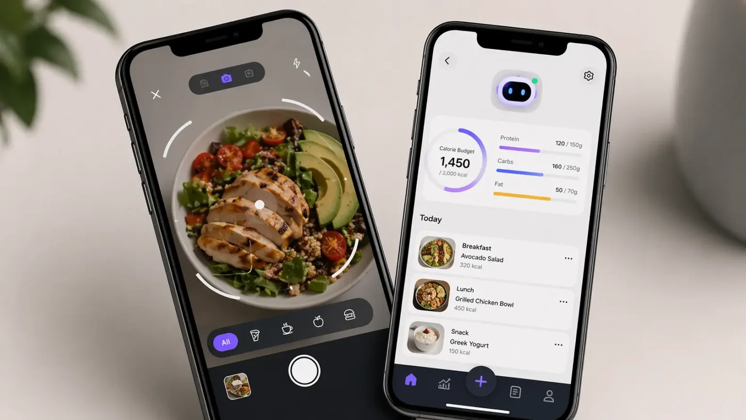Cal AI app scanning food on smartphone showing AI calorie tracking and nutrition analysis features