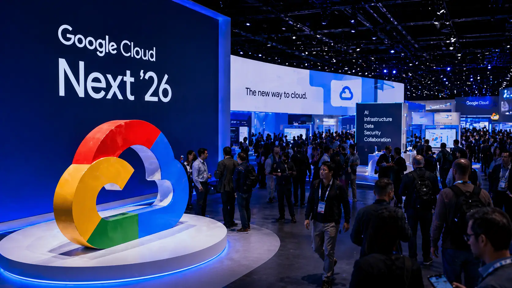 Google Cloud Next 2026 AI expo hall with enterprise cloud technology displays