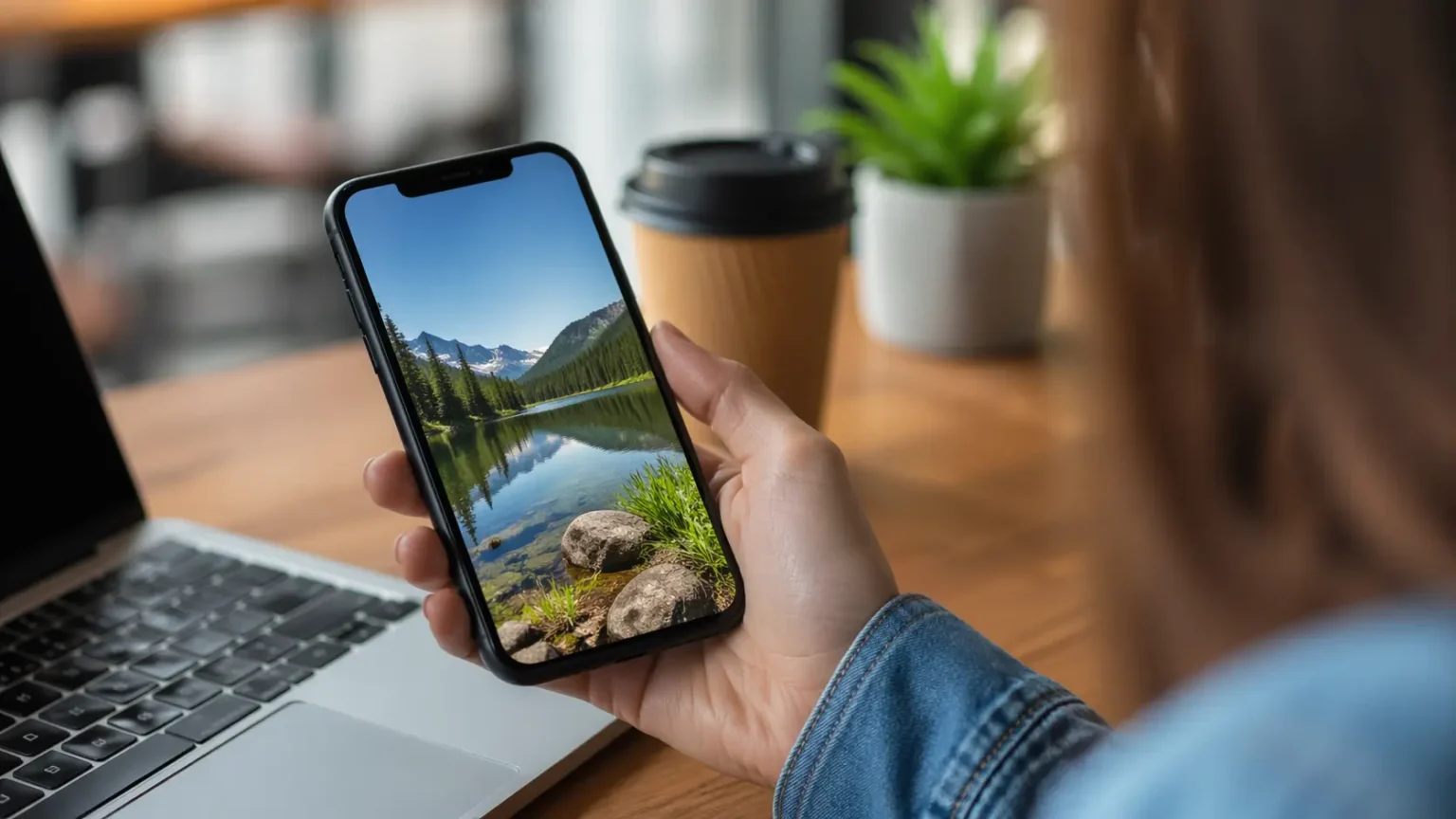 smartphone displaying a high resolution photo with clear image quality on screen