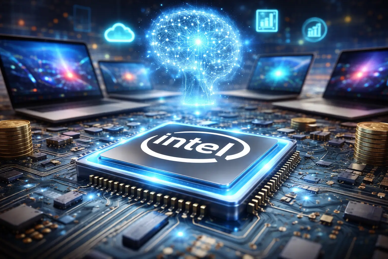 Intel Core Series 3 processor with AI technology and laptops showing modern mobile computing performance