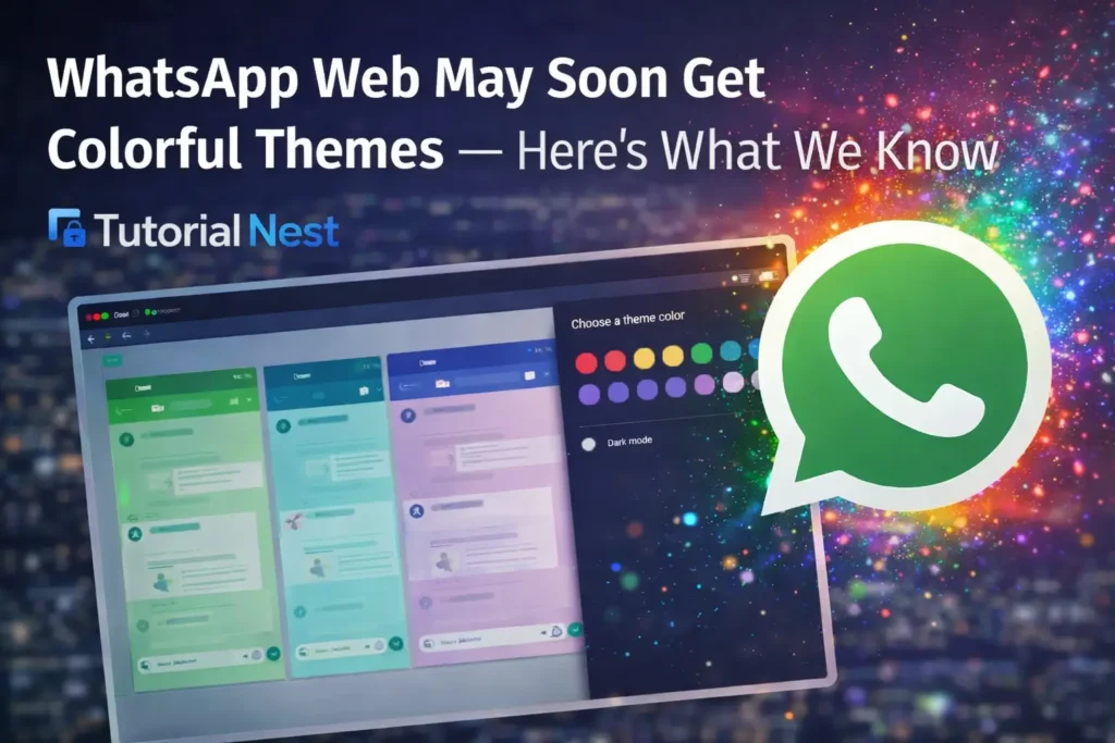 WhatsApp Web colorful themes interface preview showing custom chat colors and new design features on desktop