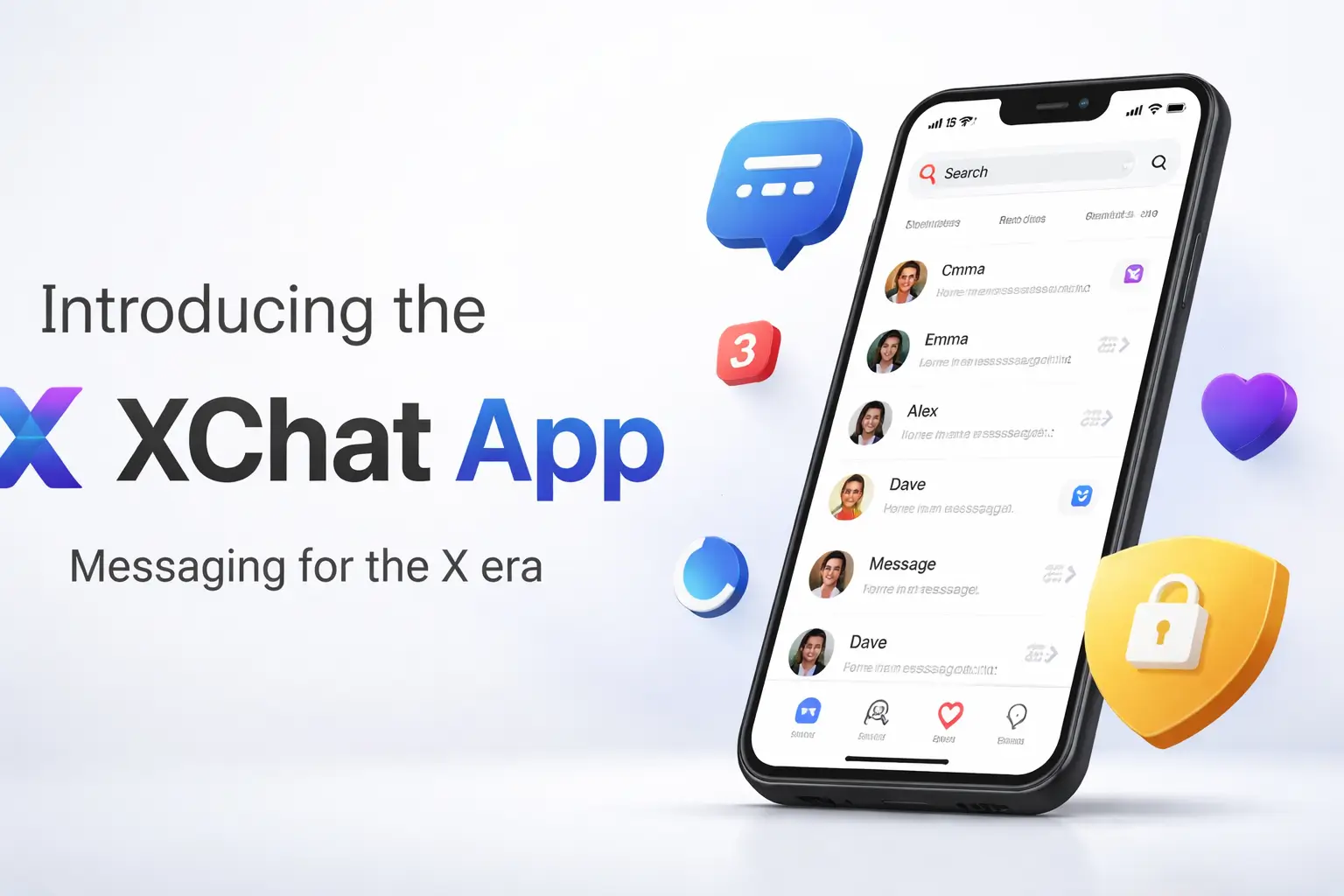 XChat App features including messaging icons, notifications, and security elements on smartphone